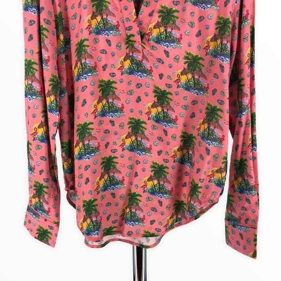 Nrvna Mode Colette Beach Print Blouse Long Sleeve V Neck Viscose size small NWT - Picture 5 of 12